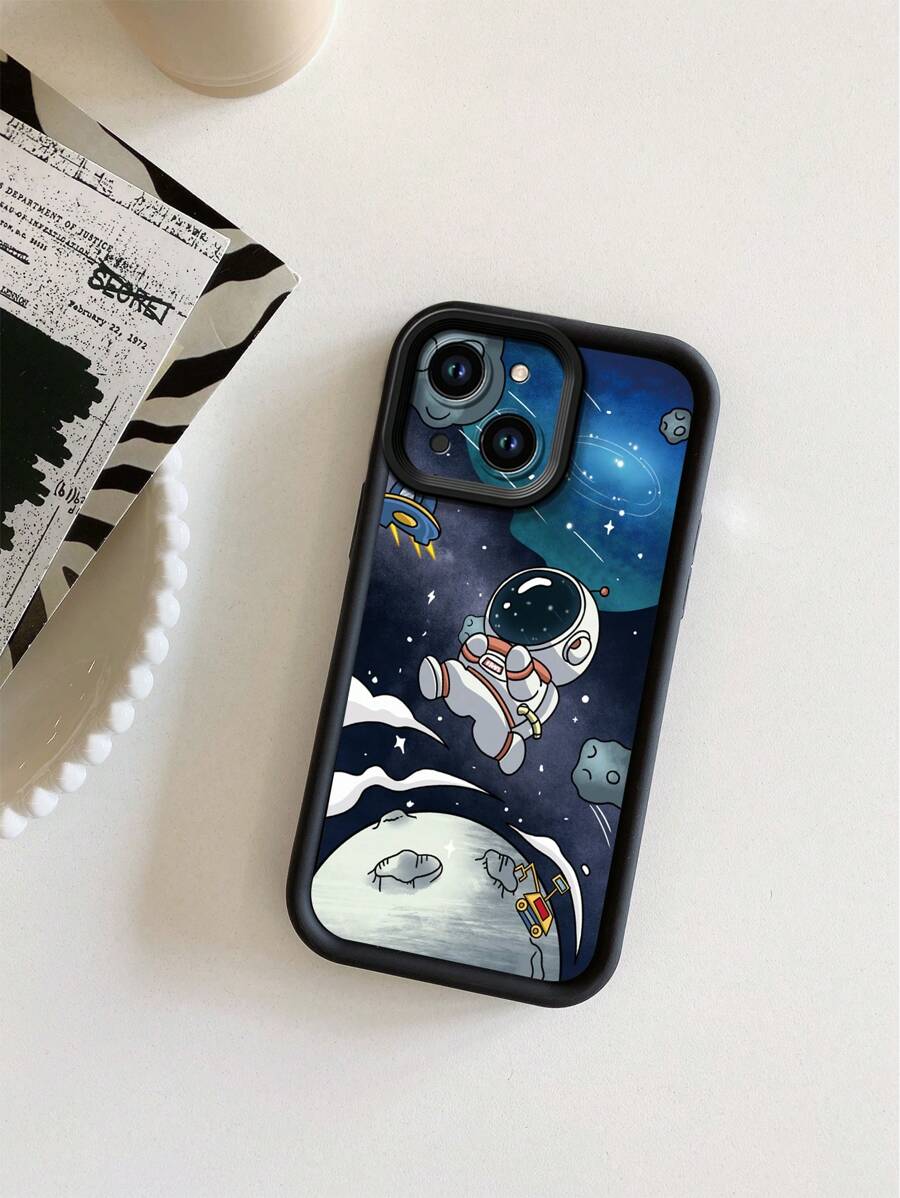 1个时尚宇航员图案加厚防震镜头保护手机壳，兼容苹果/Infinix/vivo/OPPO，时尚达人的理想之选，简约时尚。 - 黑色 - 查看 1