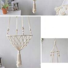 手工棉绳猫吊床秋千，带垫子的宠物猫床 - 白色 - 查看 4