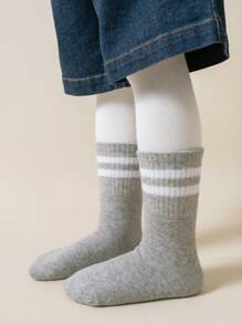 5 Pairs Kids Sports Basketball Mid-Calf Socks With Stripes, Grey Black White