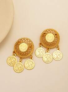 2 件时尚镀金硬币吊坠胸针镂空花朵设计围巾纽扣袖扣库尔德新娘礼服珠宝礼物情人节、妈妈、母亲、母亲节、礼物