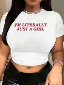 Letter Printed Short T-Shirt, Y2K Spring And Summer Short-Sleeved Crop Top, Women's Top - 白色 - 查看 1