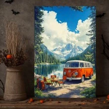 Framed Sunset Over Mountains, Clear Stream, Peaceful Scenery, Natural Oil Painting(2)Canvas  Birthday Party Decor, Mother's Day New Year Easter Gift,  Home Living Room Office Wall Decor, Perfect Gift And Wall Decoration - 裱框 - 查看 3