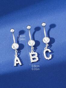 1 件时尚精致铜质首字母 26 字母锆石水晶肚脐环，适合女性日常佩戴 - 銀色 - 查看 5