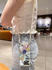 1pc Crossbody Strap Travel Pattern Eye Design Phone Case Compatible With Apple/Galaxy/Infinix/Redmi/OPPO/VIVO/Realme Waterproof Shockproof Anti-Fall Scratch Resistant - White - View 1