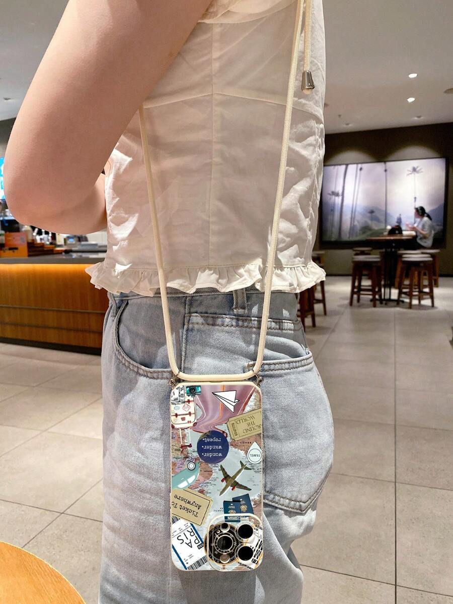 1pc Crossbody Strap Travel Pattern Eye Design Phone Case Compatible With Apple/Galaxy/Infinix/Redmi/OPPO/VIVO/Realme Waterproof Shockproof Anti-Fall Scratch Resistant - White - View 1