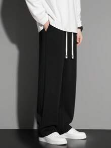 1 pezzo Pantaloni sportivi casual larghi con vita con cordoncino, adatti per primavera/estate, uomo