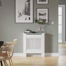 Radiator Cover Heater Cover Cabinet Radiator Shelf MDF Wood Vertical Slat White Grey Radiator Covers Living Room Furniture - White - View 6