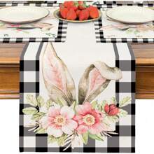 Set Of 5 Easter Table Decorations, 1Pc Table Runner And 4Pcs Placemats Set, Spring Bunny Rabbit Decor, Linen Spring Easter Decorations For Kitchen Dining Indoor Outdoor Home Party Table Decor
