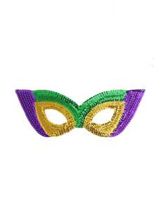 2pcs Colorful Glitter Masquerade Party Masks, Carnival Costume Props, Mardi Gras Headband With Sequins, Suitable For Mardi Gras Masquerade Ball, Party Feather Headdress In Purple, Yellow, Green, Bohemian Style For All Seasons Halloween