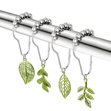 12 件合金叶子吊坠浴帘挂钩-绿色植物森林装饰窗帘浴帘金属挂钩春夏快乐浴室配件返校浴室装饰 - 銀鉤綠葉 - 查看 1