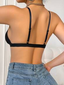 Women's Front-Closure Floral Lace Edge Ribbed Double Layer Sexy Racerback Lightweight Bra - Black - View 2