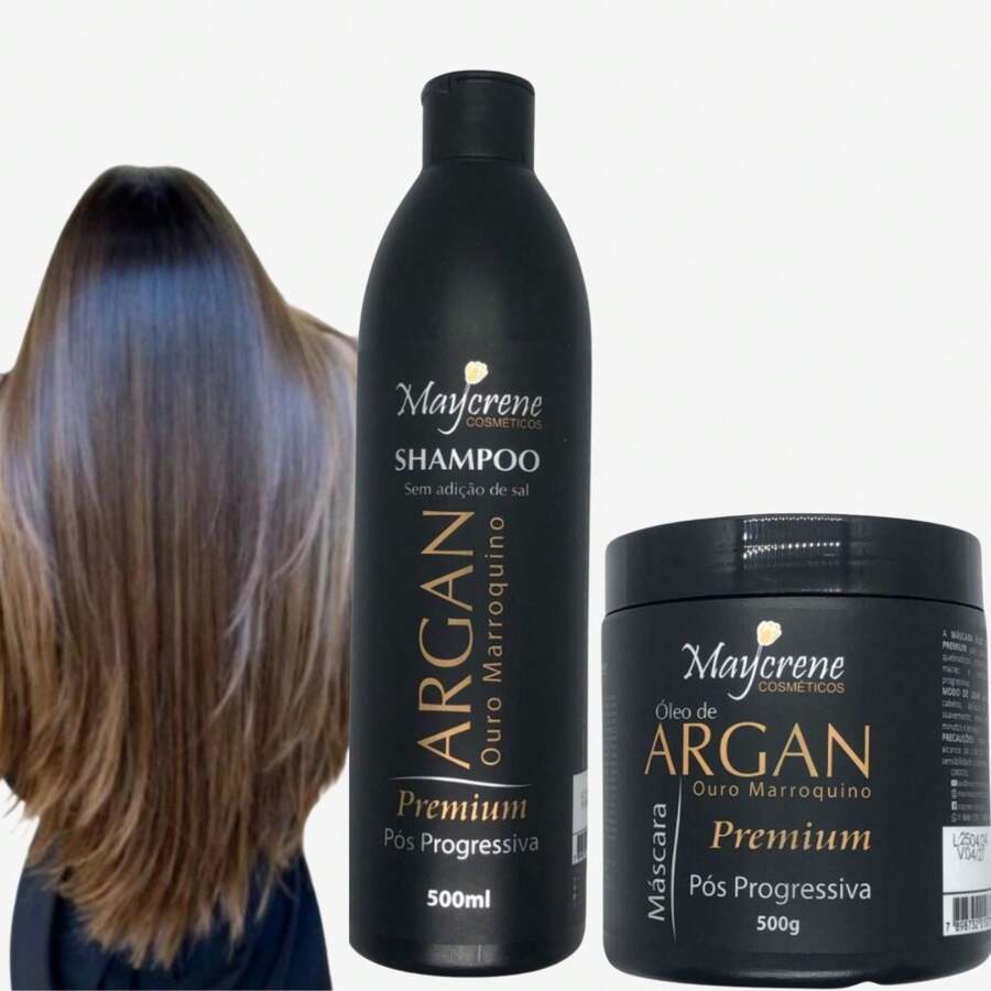 Kit Shampoo + Mascara Tratamento Capilar Pós Progressiva Argan A pronta Entrega - Preto - Visão 1