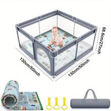 Baby Playpen With Mat Activity Centre Indoor Outdoor Baby Fence Toddlers Babies - Grey - View 2