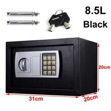 Lucn 8.5L Medium Fireproof Digital Steel Safe Electronic Security Office Home Money Cash Safety Box, Top Digital Safe Box Large Space With 2 Keys, Full-Digit Keypad And 2 Bolts, 8.5L Electronic Password Security Safe Money Cash Deposit Box Office Home Safe Password Key Anti-Theft Safe Box, Wall Mounted Home Safety Security Lock Box, 8.5L (31*20*20 Cm, Black) - Black - View 8