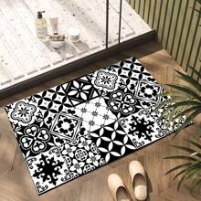 1 pièce Paillasson unique à carreaux noir et blanc, fabriqué en diatomite - antidérapant, résistant aux taches et super absorbant, convient pour la cuisine et la salle de bain, parfait pour la décoration de la maison et les célébrations