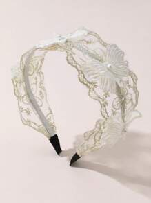 1 Stück Spitze Mesh Schleife, Schmetterling Imitation Perle Haarband für Frauen, süßer eleganter Stil geeignet für den Alltag, Festivals, Partys Haarreif Diadema