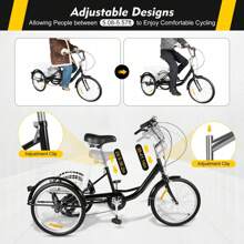kangten 20 INCH Adult Tricycle 8 Speed 3 Wheel Bike Adult Trike W/ Basket For Shopping - Black - View 2