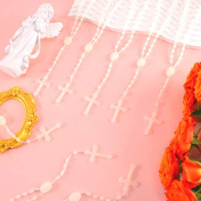 12 颗十字架念珠，17 英寸散装念珠，祈祷珠，十字架吊坠项链饰品，用于祈祷、教堂捐赠、家居装饰、礼物