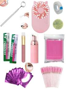 Kit Extensão Cílios Ventilador USB Frasco Pump Espumador Pinça Vetus Pincel Limpeza Escovinha Microbrush - Multicolorido - Visão 1