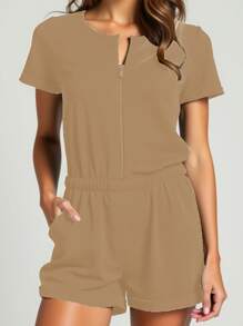 Curve And Plus Size Jumpsuit In Fleece With Zipper For Adult Women - Màu nâu  Mocha - Xem 2