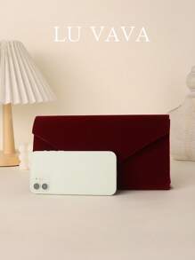 1pc Silver Color Strap V-Shaped Metal Bar Evening Clutch - Burgundy - View 7