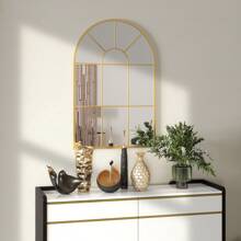 HOMCOM Glass Mirror Arch Industrial Style Arcade Window Gold Metal - 70 X 50 Cm - Gold - View 5