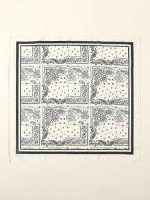 1条简约印花70x70厘米方形围巾，新款春季女士头巾，多功能腰带，包装装饰，头饰，时尚连衣裙领巾 - 黑與白 - 查看 3