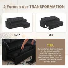 Multi-Functional Sofa Bed With Storage And Pull-Out Bed, Chaise Longue Interchangeable Sofa Bed, Sectional Sofa With Storage Seats, Modular L-Shaped Sofa, Modular Corner Sofa For Living Rooms - Negro - Ver 4
