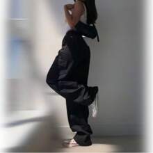 Women's Cargo Pants, Jeans Or Twill, Drawstring, Various Colors - Black - View 1