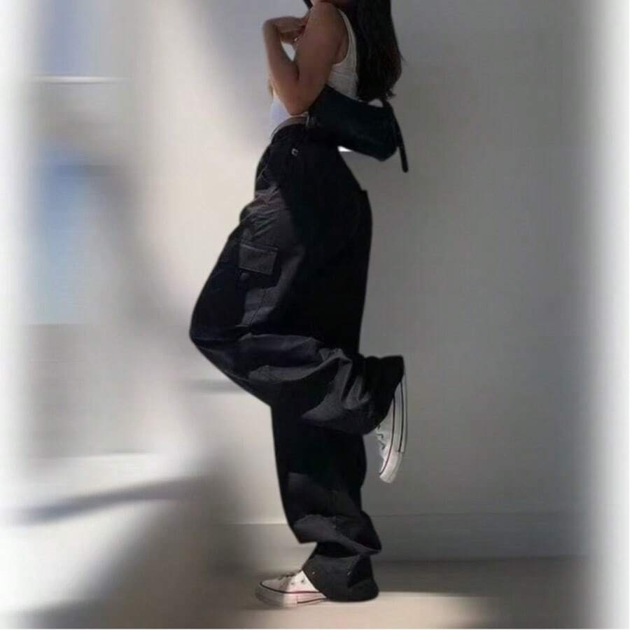 Women's Cargo Pants, Jeans Or Twill, Drawstring, Various Colors - Black - View 1