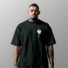 Men's Oversized StreetWear Smile Melting Chest T-Shirt 100% Cotton From S To Plus Size G3 - 黑色 - 查看 1