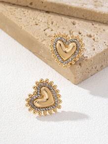 1 par de pendientes de aro con cristal en forma de corazón, diseño minimalista y elegante estilo europeo, para mujeres - Multicolor - Ver 2