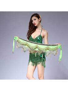 Belly Dance Costume Waist Chain, Tower Shaped Hanging Coin Tassel Waist Chain, Hip Scarf, Dance Costume, Practice Waist Scarf, Dance Performance Costume - Multicolor - View 5