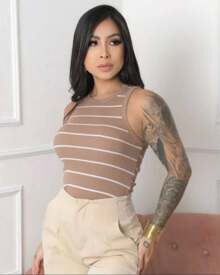 Regata Canelada Listrada e Lisa Ribana Camiseta Básica Blusa Dia a Dia Moda Gringa Regata Casual