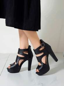 Women's Peep Toe High Heel Sandals, Sexy Platform Thick Sole Comfortable Hollow Out Heeled Boots, Spring Summer