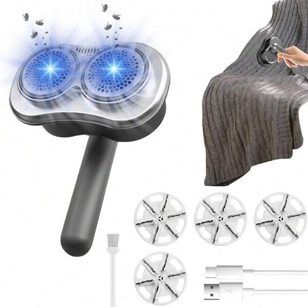 Quita Pelusa para Ropa eléctrico con doble cabezal,Removedor de Pelusa para Ropa recargable eliminación de ácaros de luz azul,Rasuradora de Ropa viene con 4 cuchillas para suéter,sofá,manta (ROSA)