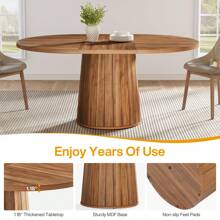 Tribesigns Oval Dining Table For 6 People, 55.11-Inch Farmhouse Wood Dinner Table Kitchen Table With Wooden Tabletop And Cylindrical Base For Dining Room - Brown - View 11