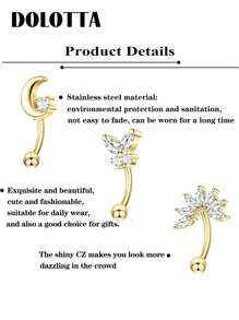 DOLOTTA 1 pièce Bijoux de piercing de cartilage en acier inoxydable 16G 18G, anneaux pour sourcil, anneau de nombril, lèvre, helix, rook, daith, boucles d'oreilles tragus avec cristal CZ. Barre incurvée pour piercing corporel.