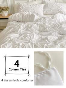 2/3 pièces Ensemble de housse de couette à motif floral plissé blanc en polyester, style minimaliste moderne. Ensemble de housse de couette et taie d'oreiller convenant à toutes les saisons (1 housse de couette + 1/2 taies d'oreiller)