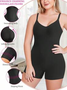 1pc Plus Size Women Shapewear Jumpsuit, Soft & Comfortable Fabric, Adjustable Straps Design, Suitable For Everyday Wear - Black - View 4