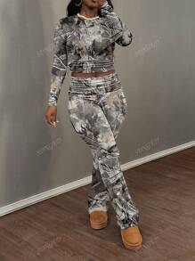 Women's Spring "Clean Girl" Round Neck Long Sleeve T-Shirt And Pants Casual Matching Set