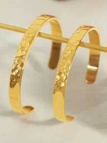 1pc Minimalist Textured 18K Gold-Plated Stainless Steel Bangle, Suitable For Daily Wear