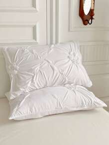 2/3 pièces Ensemble de housse de couette à motif floral plissé blanc en polyester, style minimaliste moderne. Ensemble de housse de couette et taie d'oreiller convenant à toutes les saisons (1 housse de couette + 1/2 taies d'oreiller)