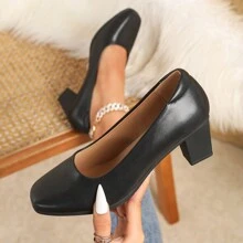 Zapatos de oficina cómodos y de moda para mujer con tacón medio - Negro - Ver 7