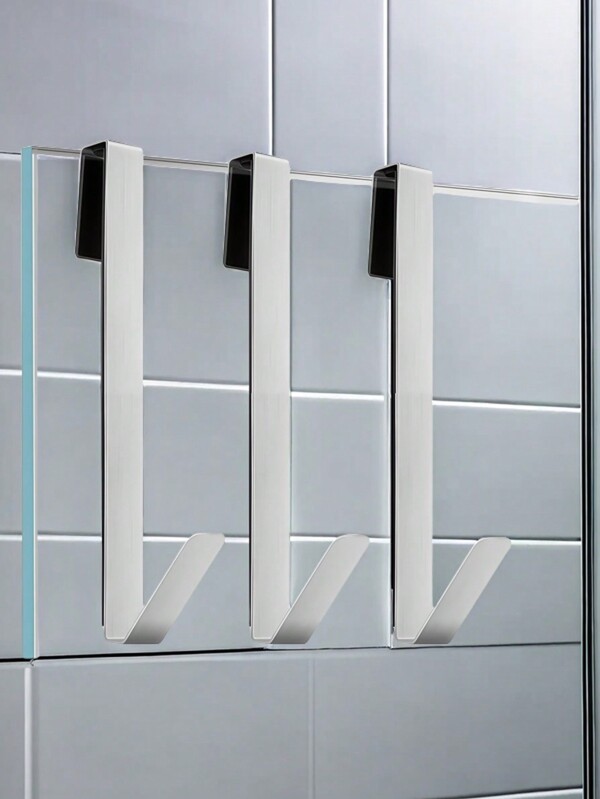 3 PiecesStainless Steel Bathrobe Towel Hooks(7Inch/10Inch), Bathroom Door Hooks, No Drill Stainless Steel Hooks For Frameless Glass Shower Doors(Solid Color And Black)