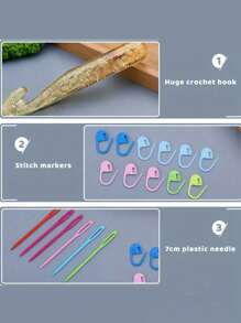 1/17pcs Oversized 25mm Crochet Hook Set - Including Mixed Color Accessories: With 10 Stitch Markers, 6 Large Eye Needles - All Seasons Plastic Crochet Hook Set, Smooth Handle, Wool Weaving Tools, Easy To Make, 12-25mm Single Crochet Hook, Hand Sewing Essentials