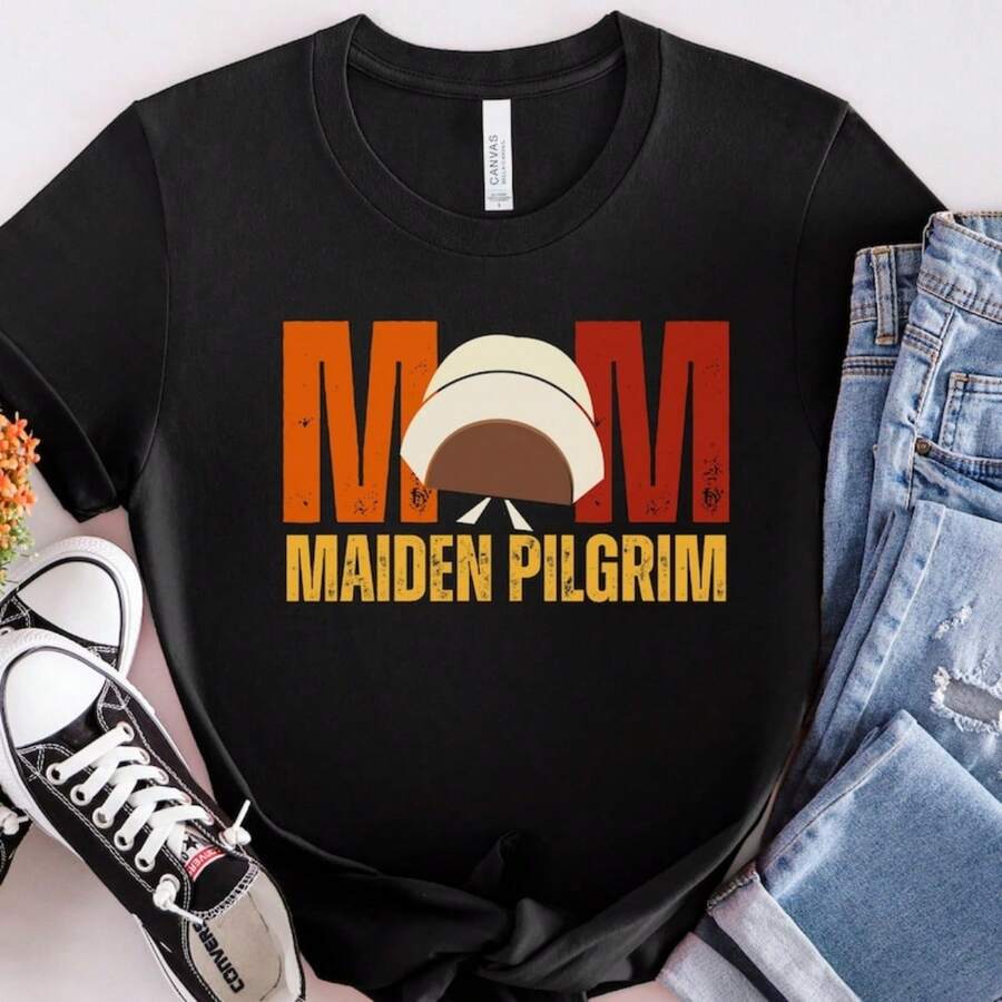 Thanksgiving Shirt For Mom, Thanksgiving Gift, Maiden Pilgrim, Fall T Shirt For Mom, Wife Gift, Cute Thanksgiving Tee For Mom, Pilgrim Shirt - Black - View 1