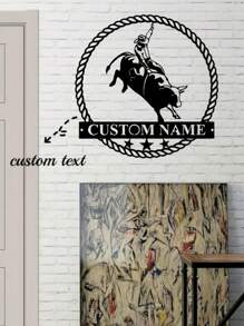 An Iron Custom Customizable Metal Bull Rider Wall Art Personalized Cowboy Bull Ride Decoration Home Ideal Birthday Housewarmings Valentine's Day Bull Decor The Perfect Gift Gifts Graduation - Black - View 2