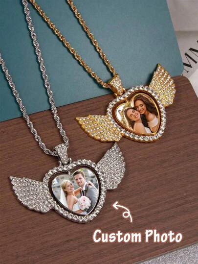 1pc Custom Heart Necklace Photo Pendant Necklace Personalized Hip Hop Picture Pendant, Personalized Couple Picture Frame Pendant, Gift For Men Women, The Best Gift For Relatives, Friends, Family