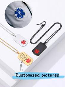 1pc - Personalized Text - Personalized Medical Alert Necklace, Engraved Ice Identification ID Tag Pendant With Chain, Can Be Engraved With ID Name, Phone Number, Pendant Necklace Custom Medical Identification Jewelry, Essential Necklace For Parents And Elders, -Give To Parents, -Give To Elders.